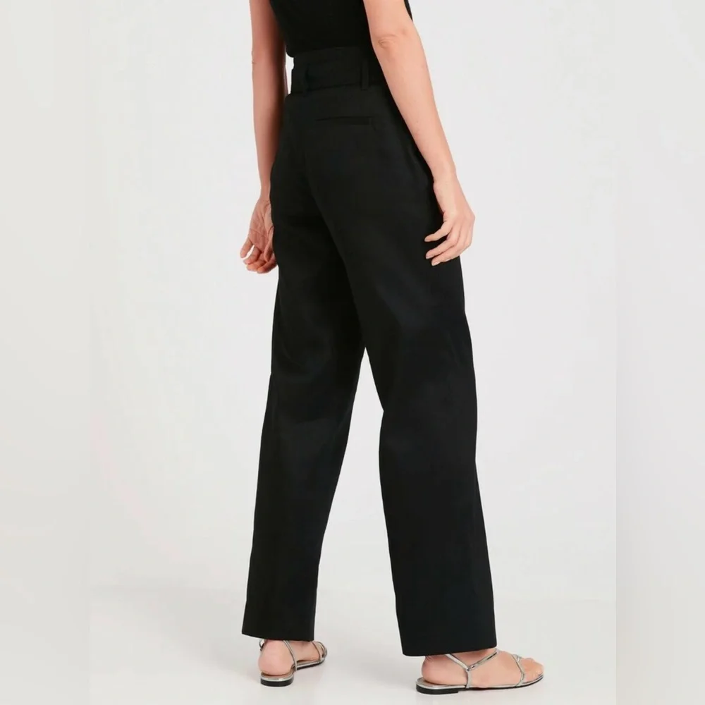 Banana Republic Wide-Leg Linen-Cotton Pant Size 8L Black NWT
